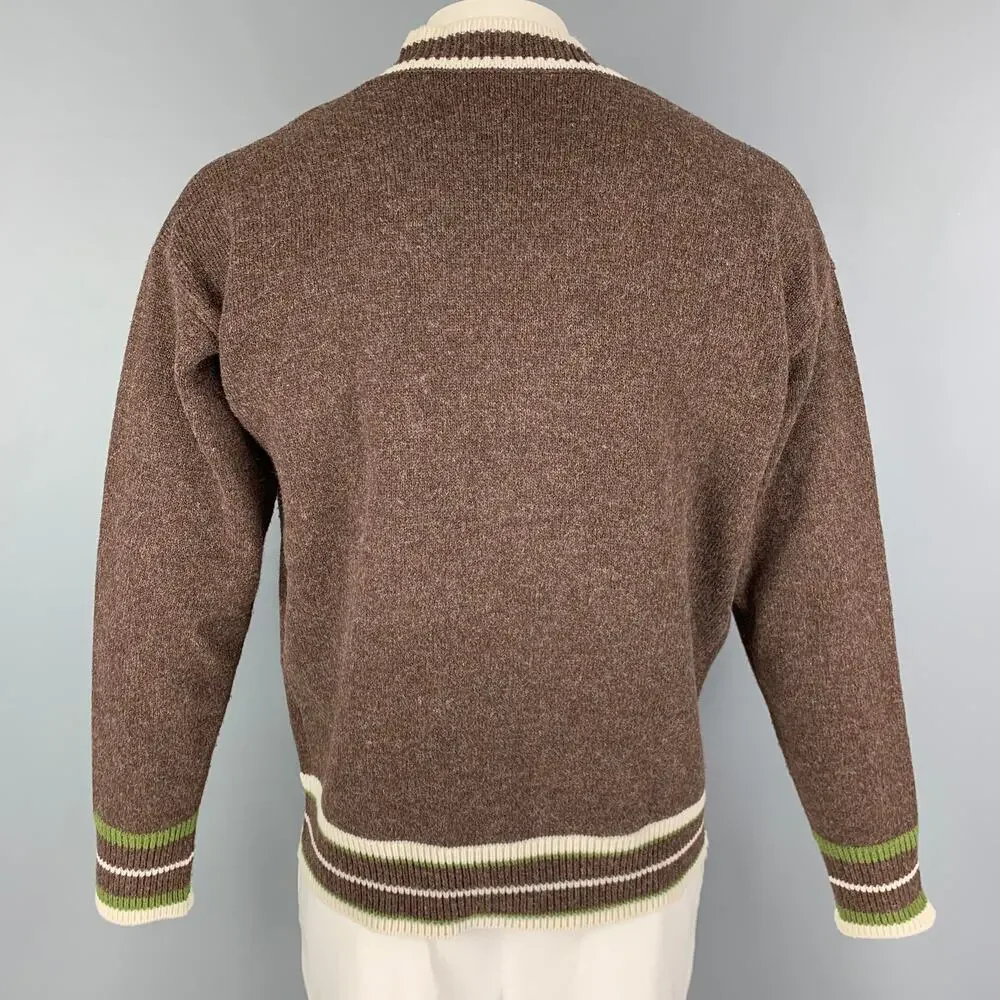 KITON Size M Brown Cream Contrast Trim Cotton V-Neck Cardigan
